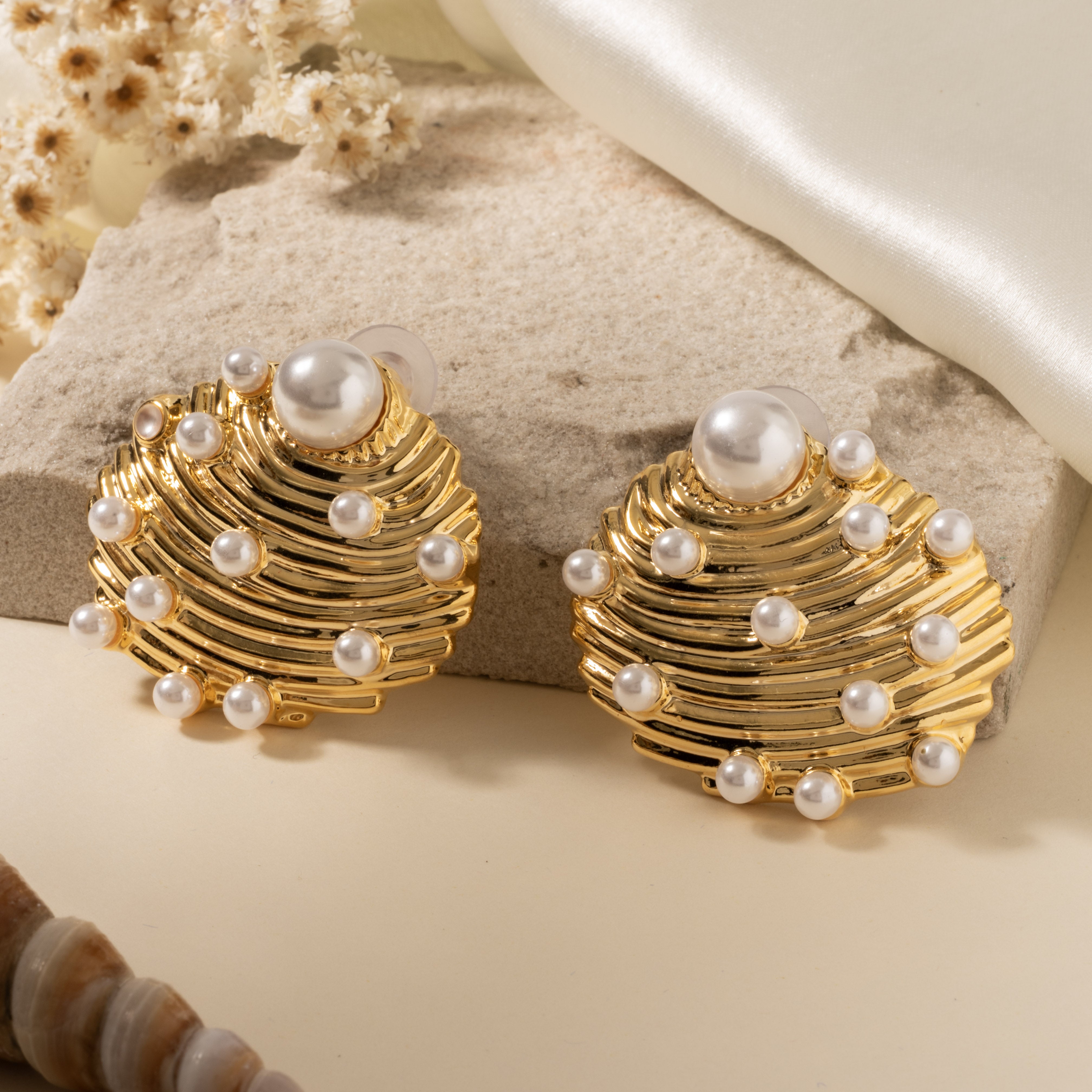 The Pearly Shell - Statement Stud Earrings