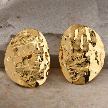 Golden Crinkled Statement Earrings