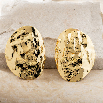 Golden Crinkled Statement Earrings