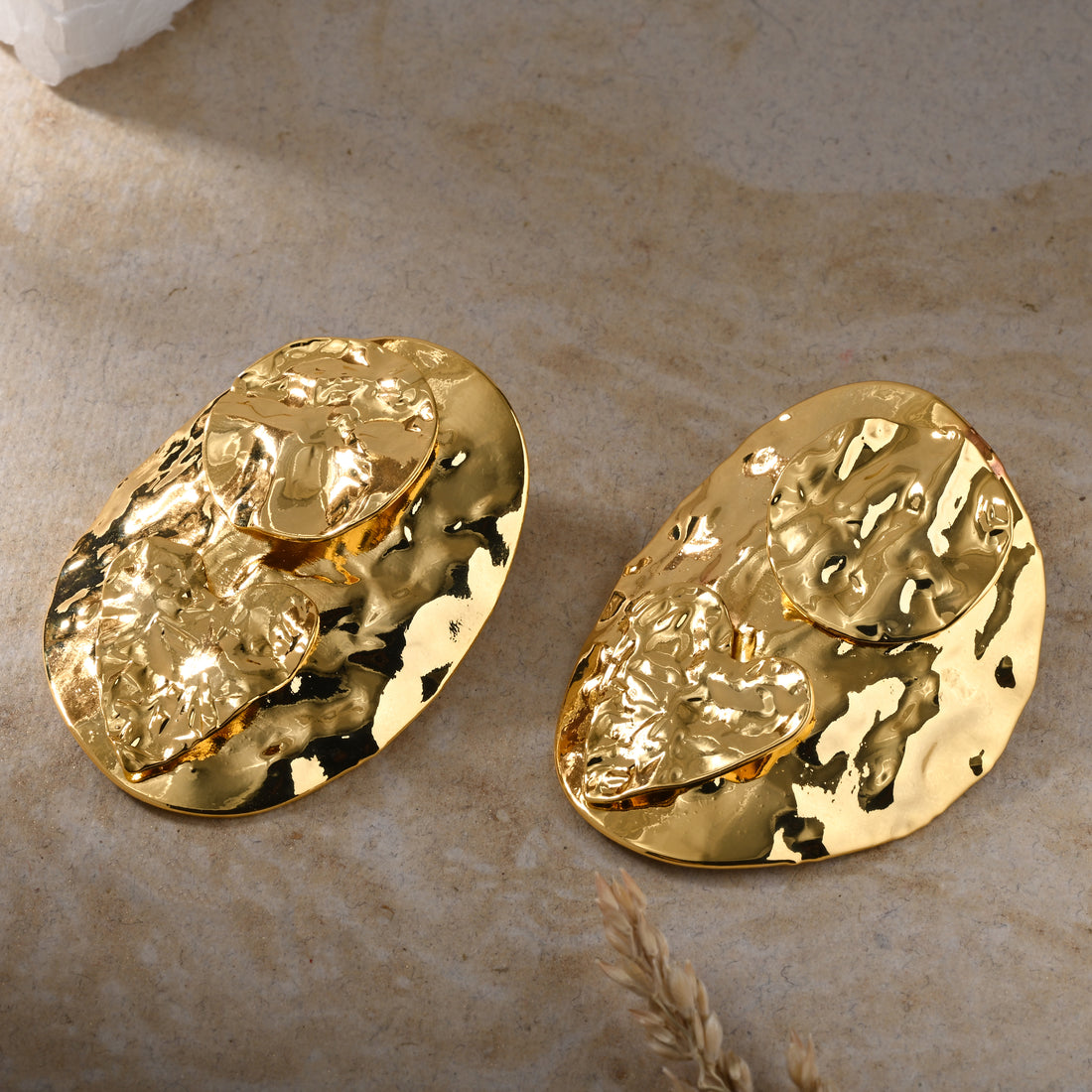 Golden Crinkled Statement Earrings