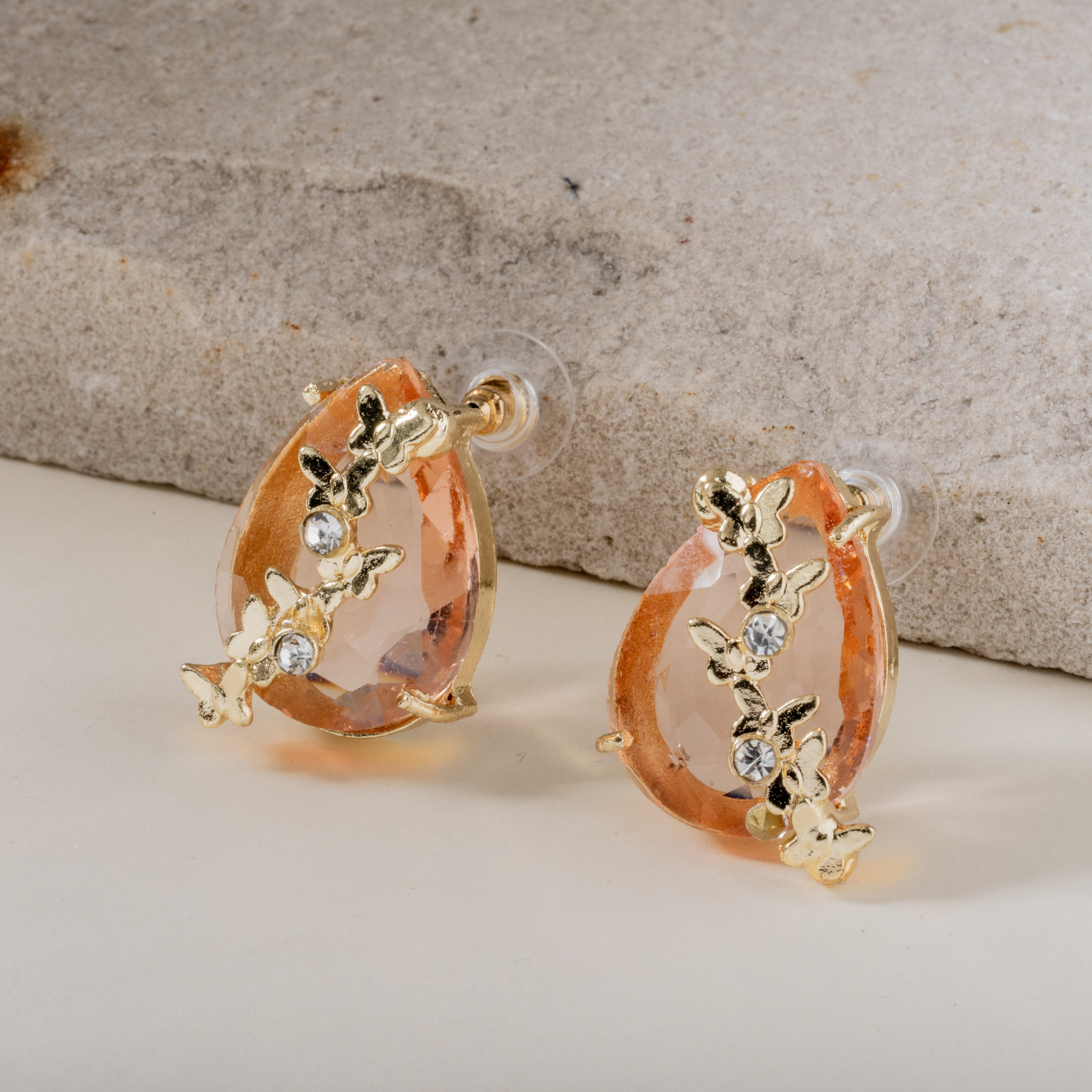Peach Teardrop Studs