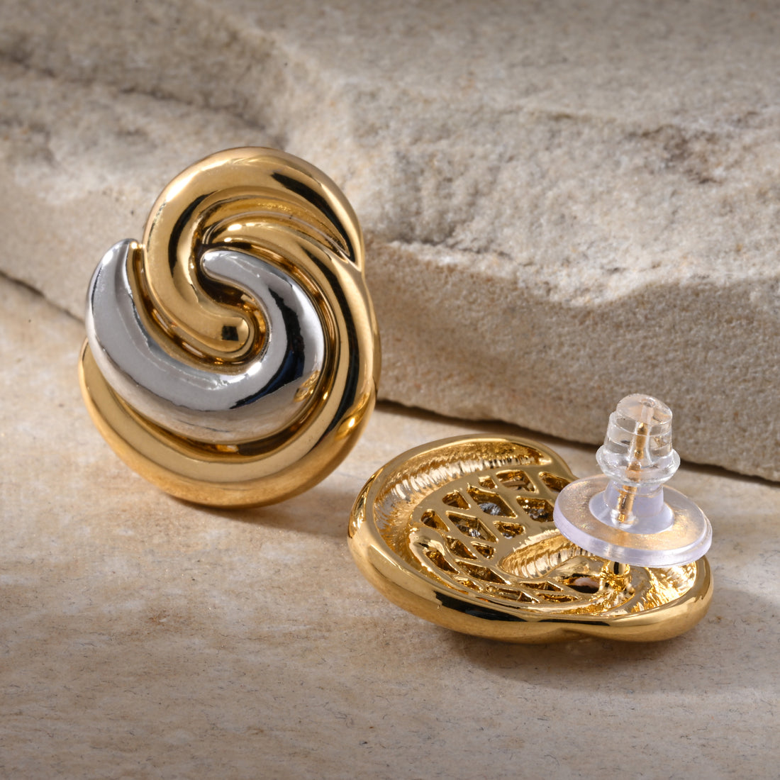 Gleaming Swirls Gold & Silver Studs