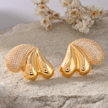 Leafy Gold - Faux Diamond Stud Earrings