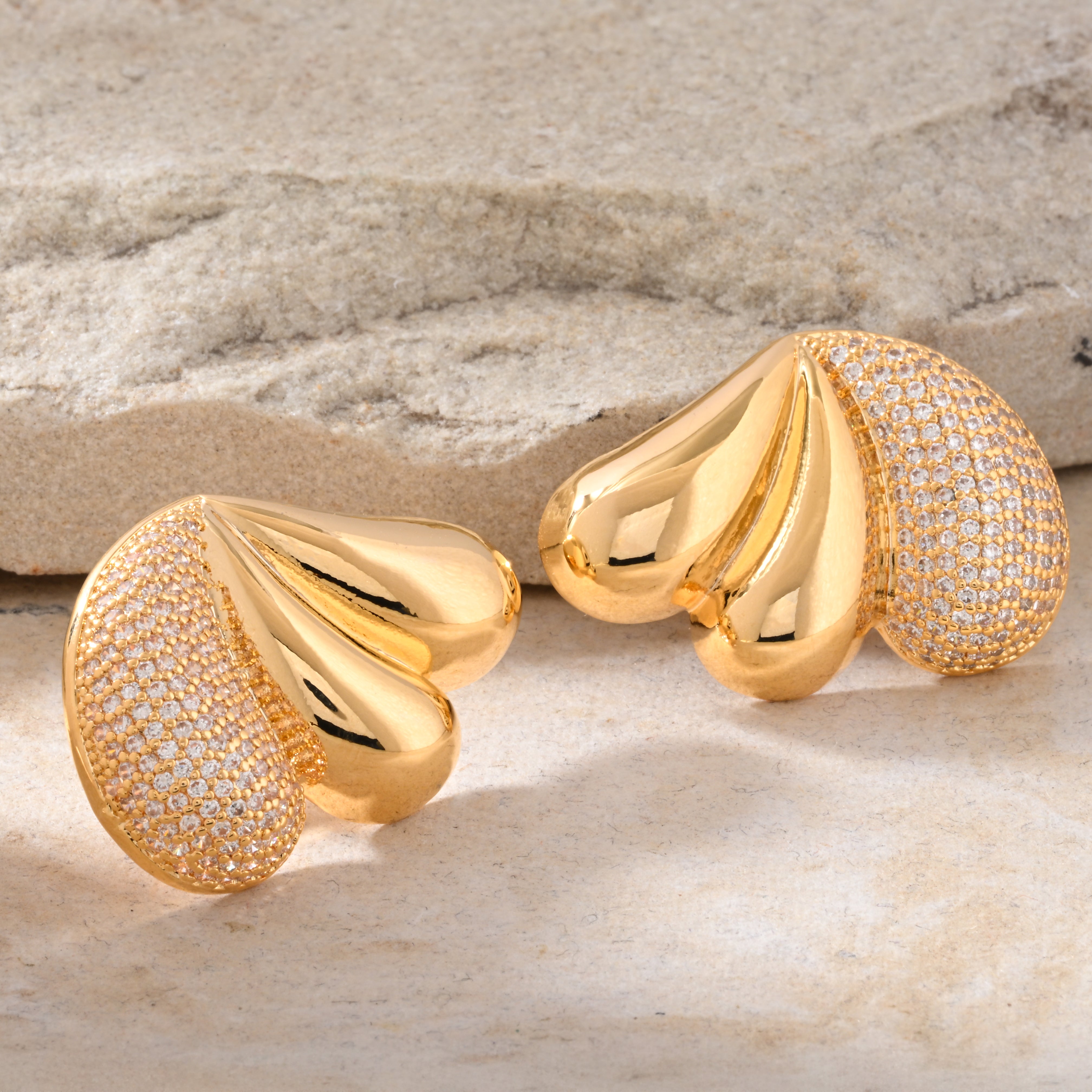 Leafy Gold - Faux Diamond Stud Earrings