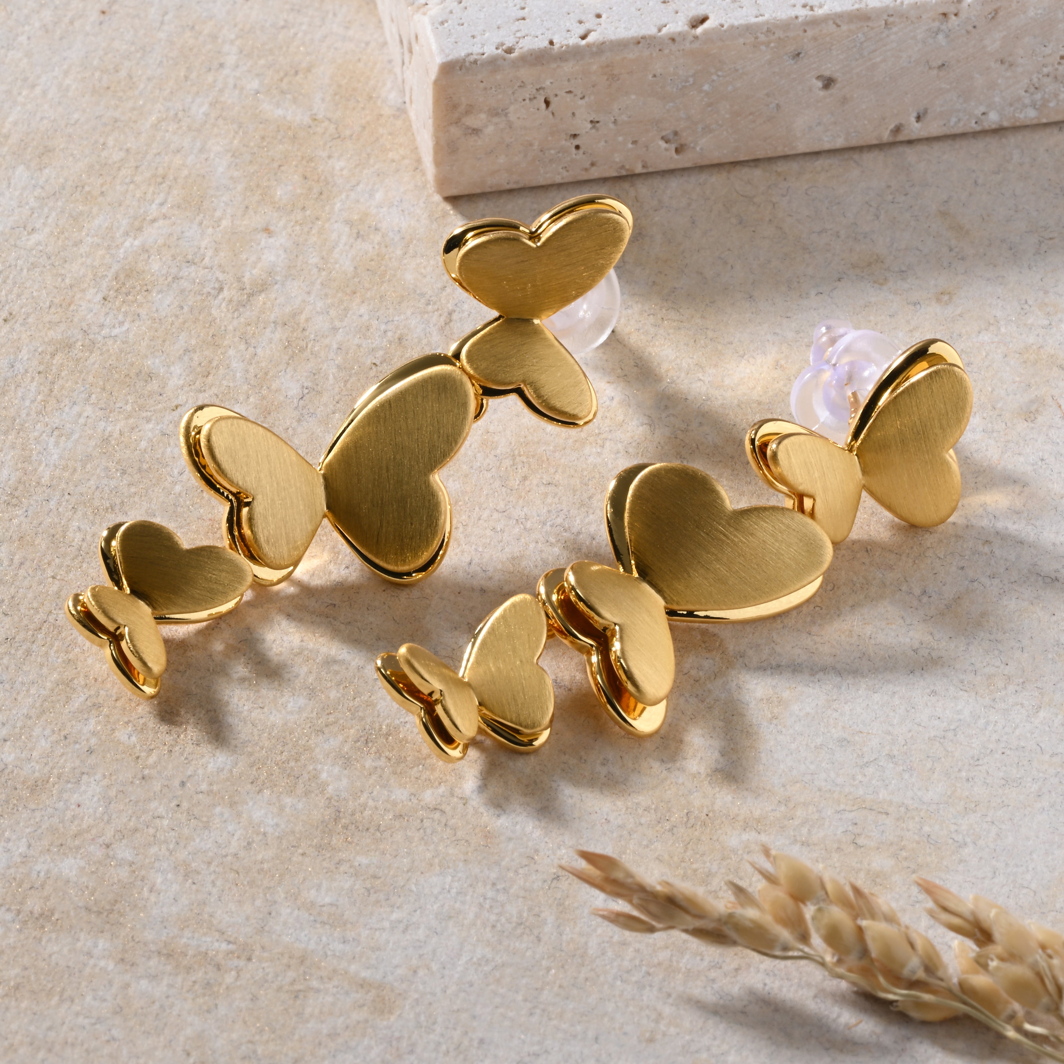 Butterfly Hearts - Gold Drop Earrings