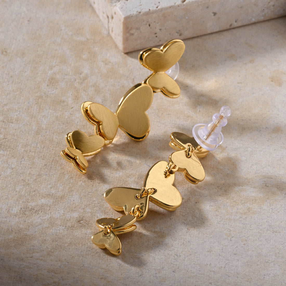 Butterfly Hearts - Gold Drop Earrings
