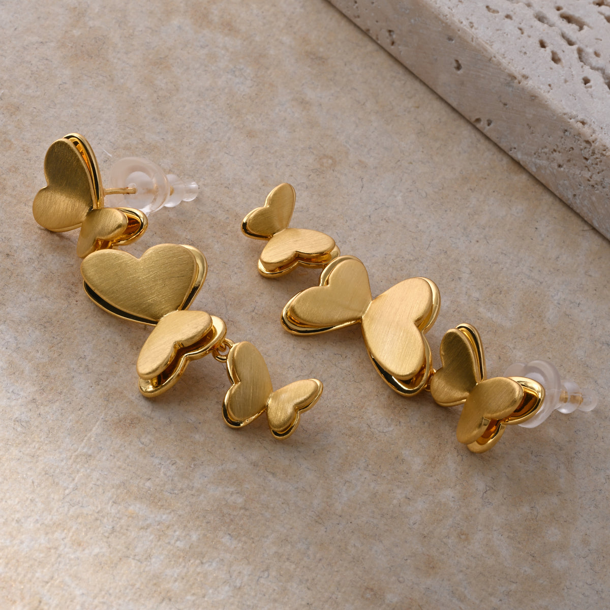 Butterfly Hearts - Gold Drop Earrings