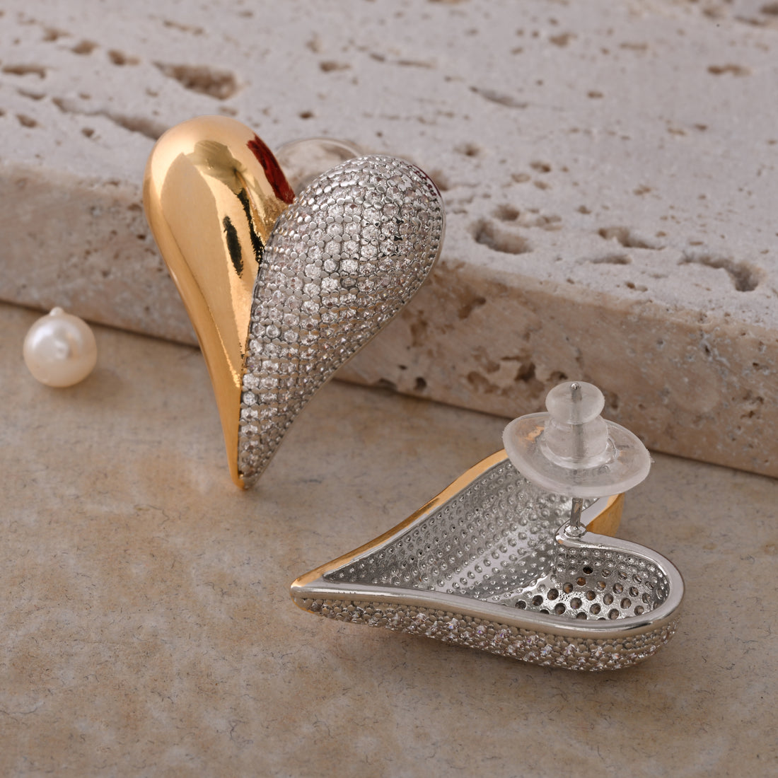 Precious Heart - Gold & Faux Diamond Studs