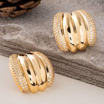 Golden Halo - Faux Diamond Stud Earrings