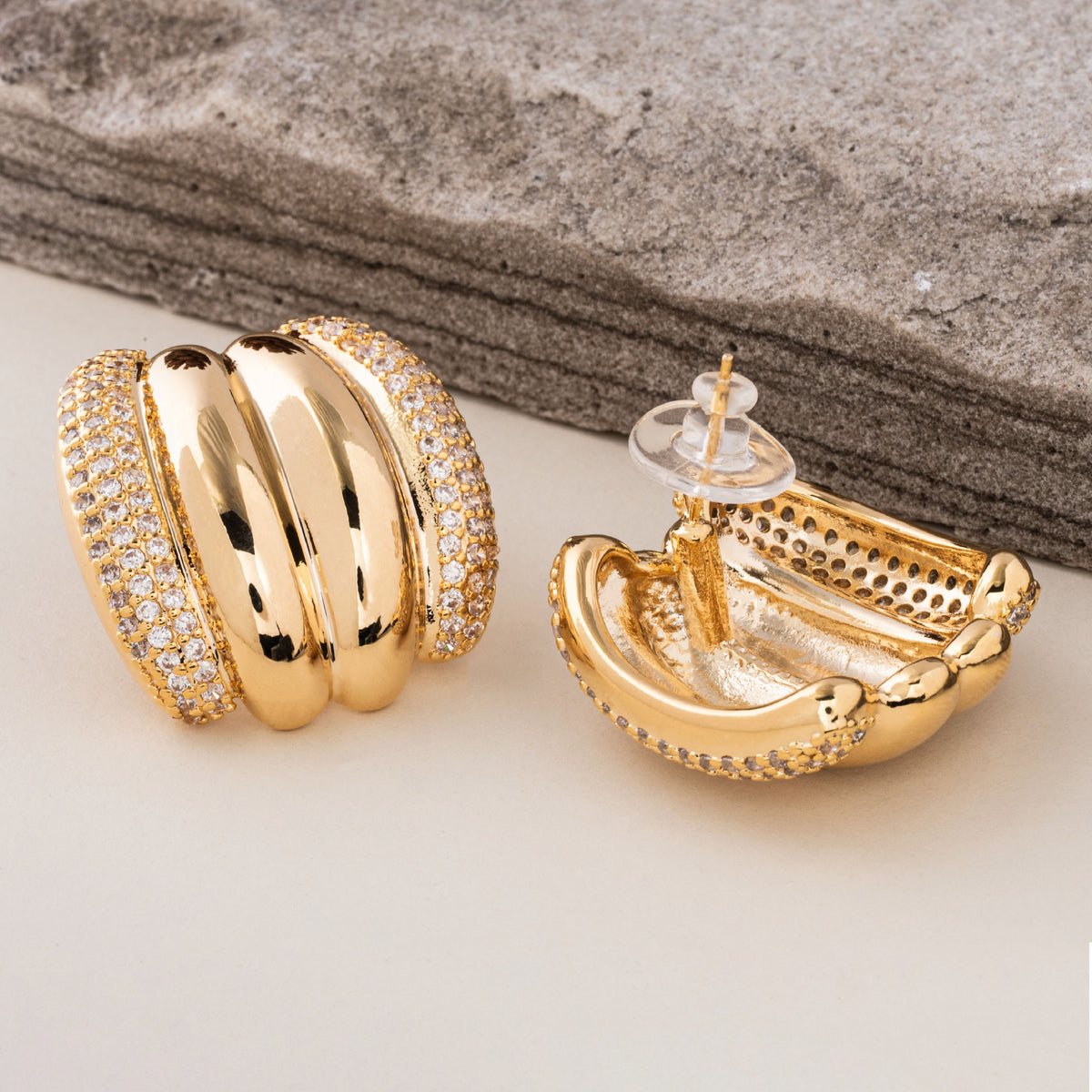 Golden Halo - Faux Diamond Stud Earrings