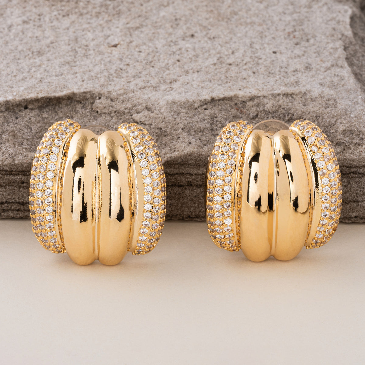 Golden Halo - Faux Diamond Stud Earrings