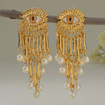 Golden Gaze - Statement Dangler Earrings