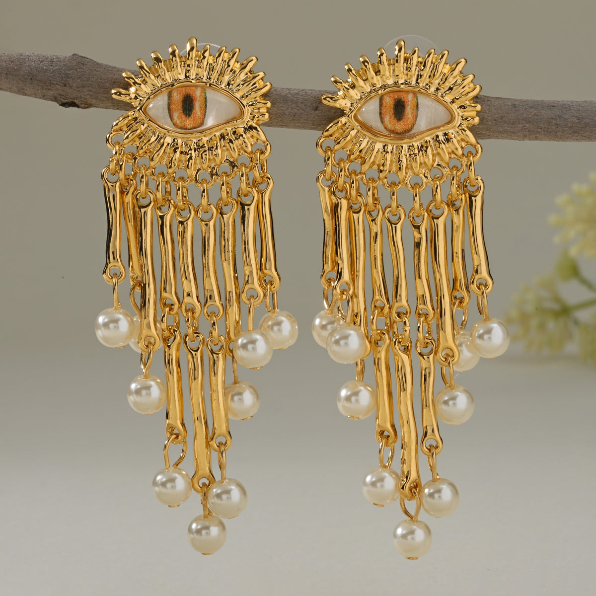 Golden Gaze - Statement Dangler Earrings