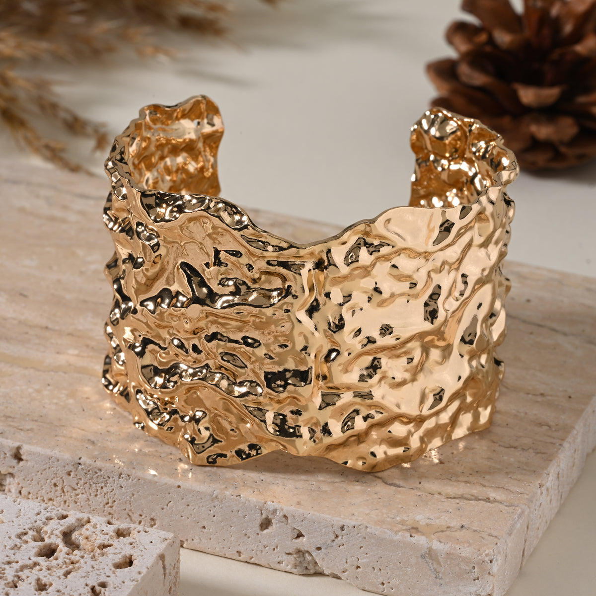 Golden Grooves Statement Cuff Bracelet