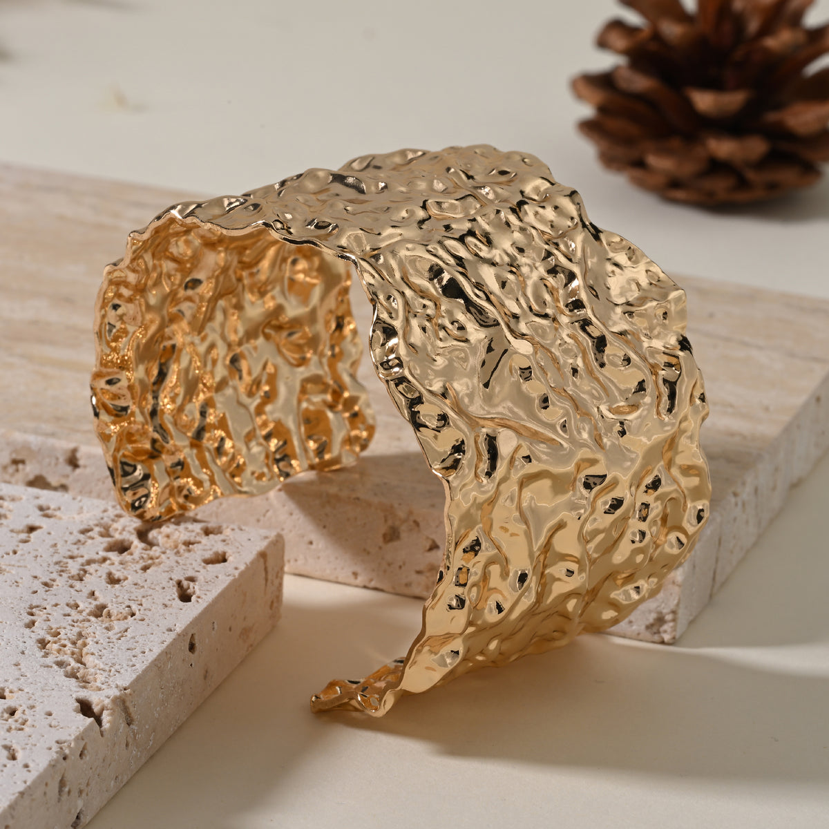 Golden Grooves Statement Cuff Bracelet