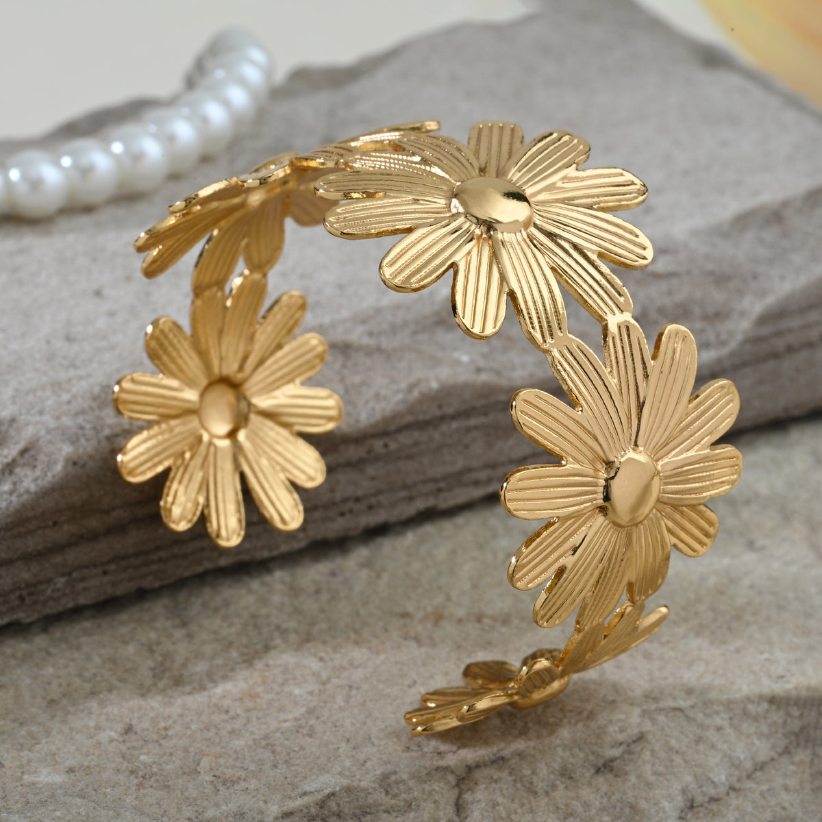 Golden Daisies Cuff Bracelet