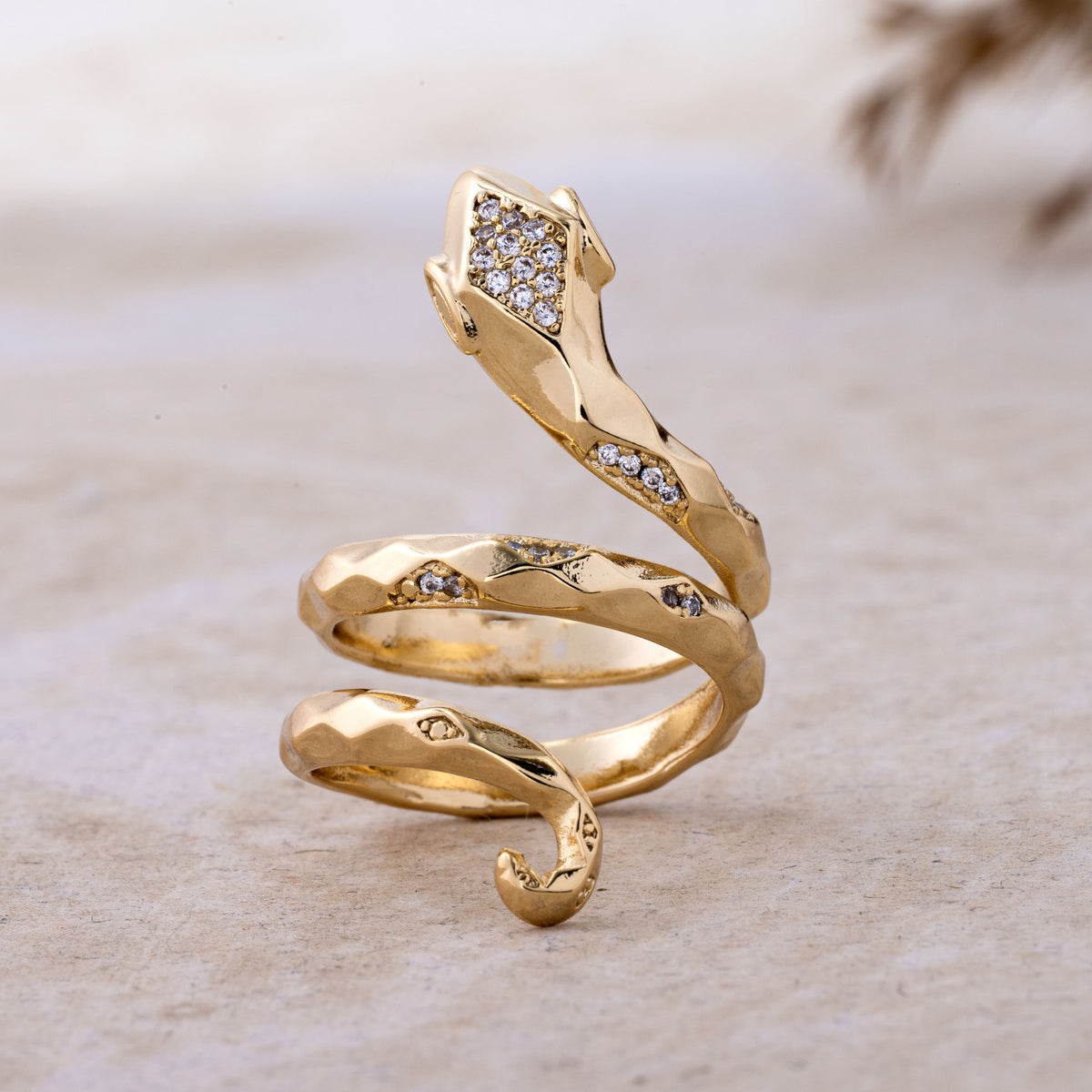 Sleek Serpent - Gold & Faux Diamond Open Ring