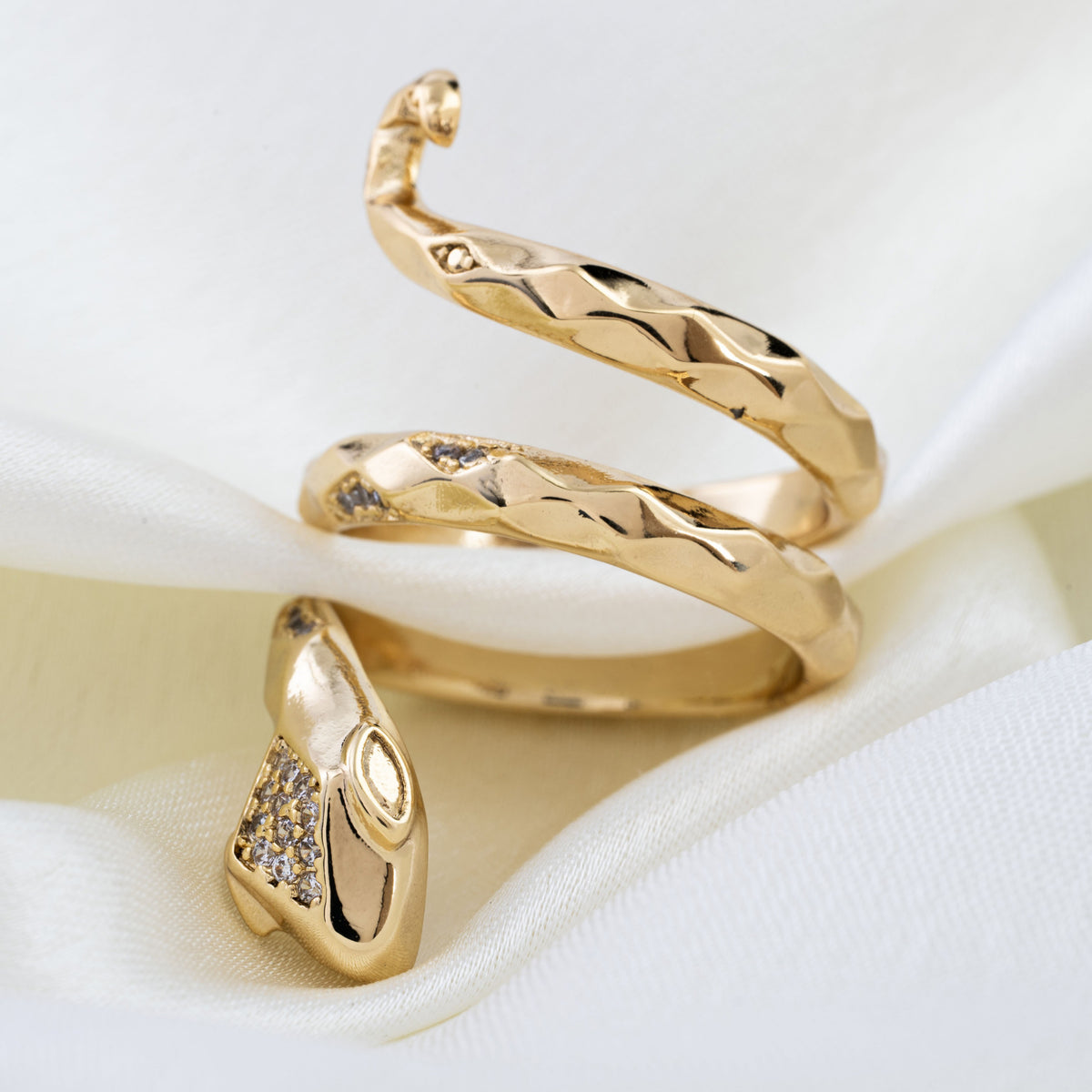 Sleek Serpent - Gold & Faux Diamond Open Ring