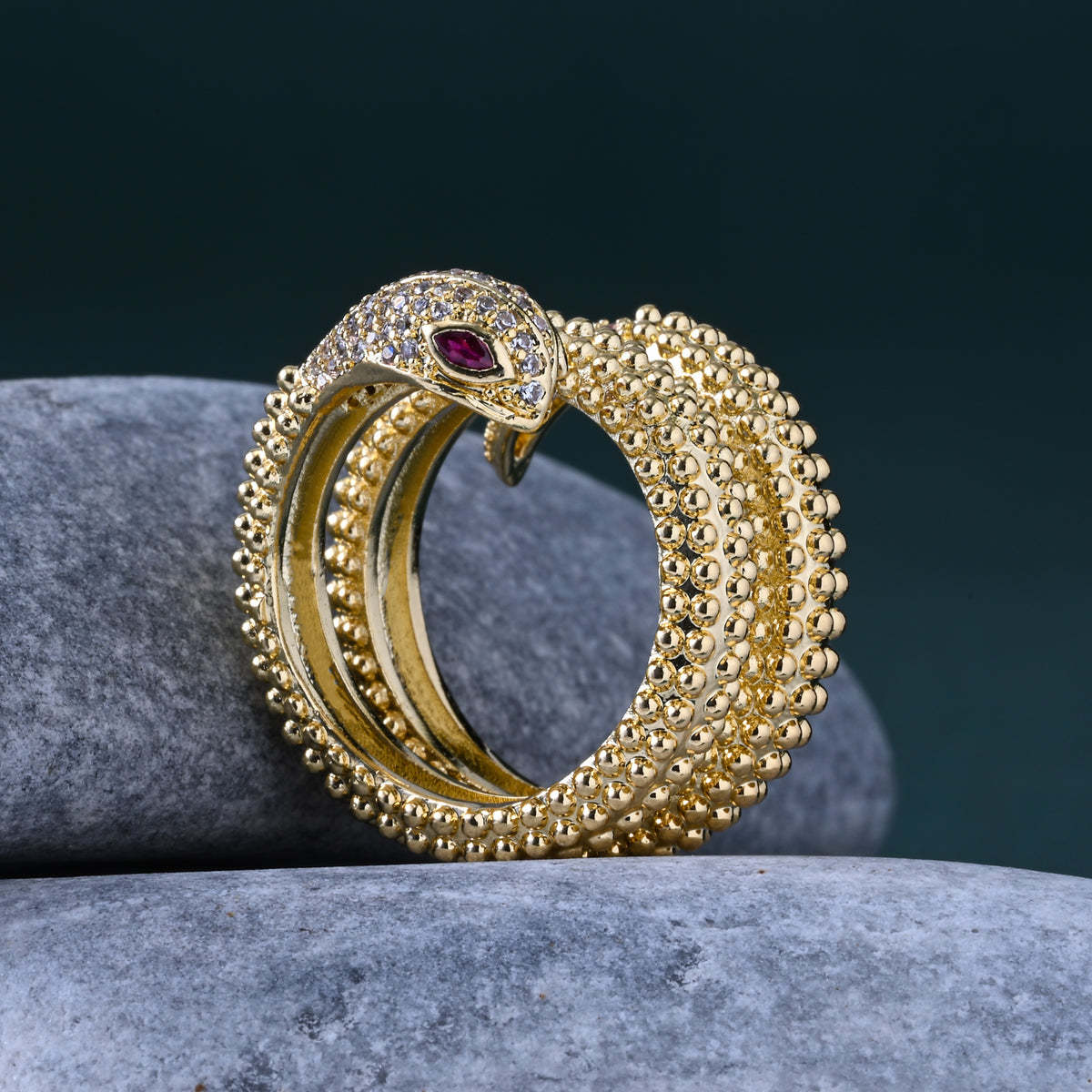 Infinity Snake - Faux Diamond & Ruby Ring