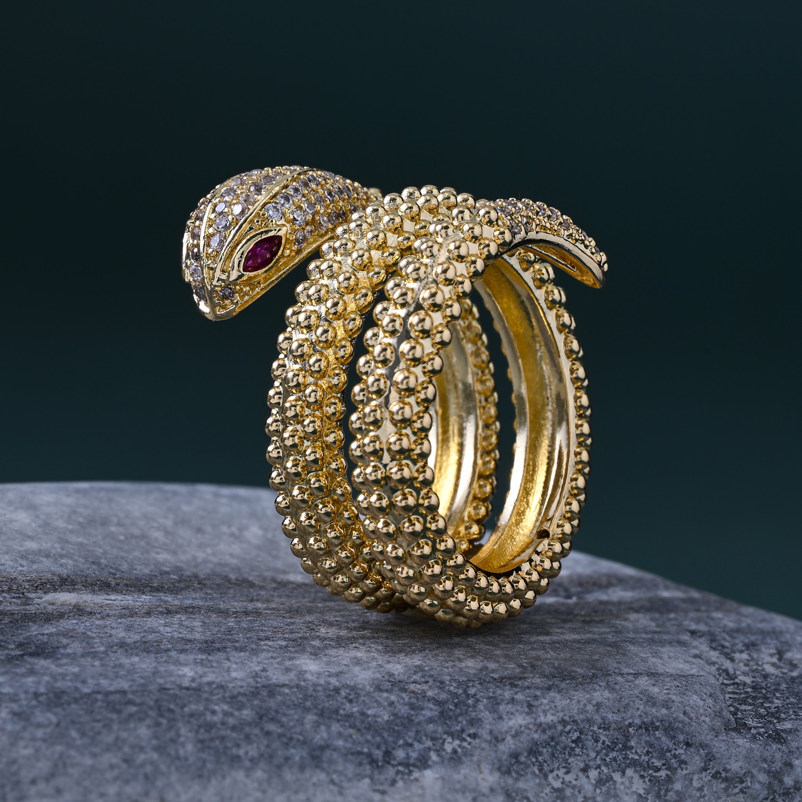 Infinity Snake - Faux Diamond & Ruby Ring