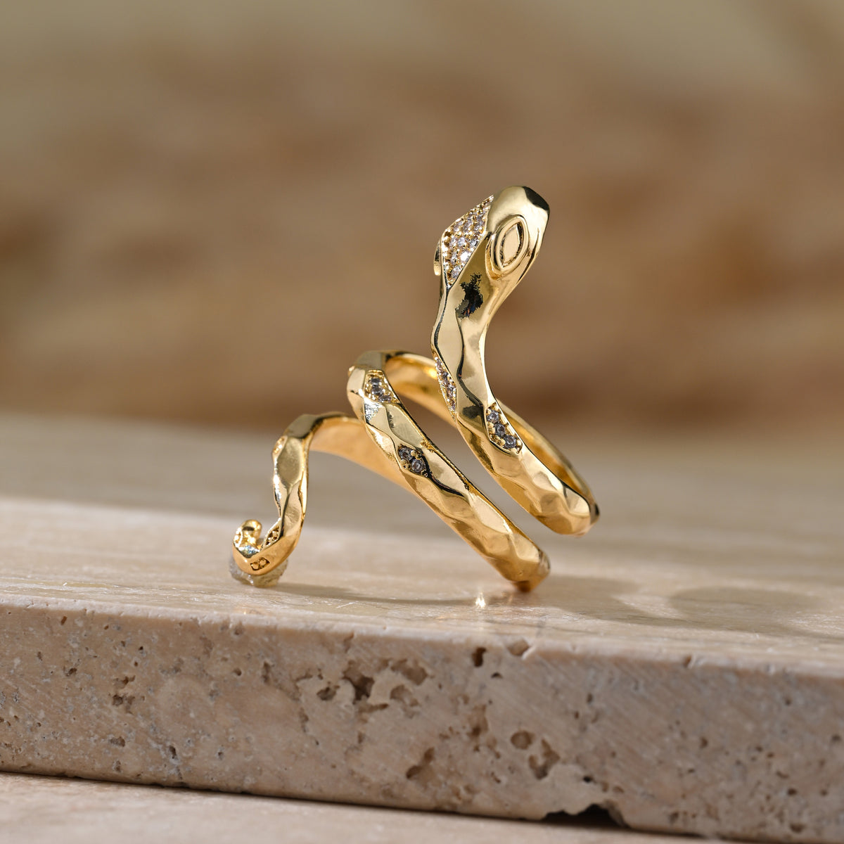 Sleek Serpent - Gold & Faux Diamond Open Ring
