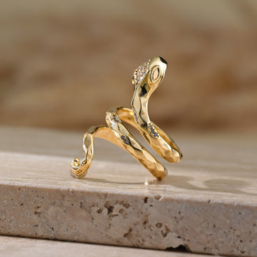 Sleek Serpent - Gold & Faux Diamond Open Ring