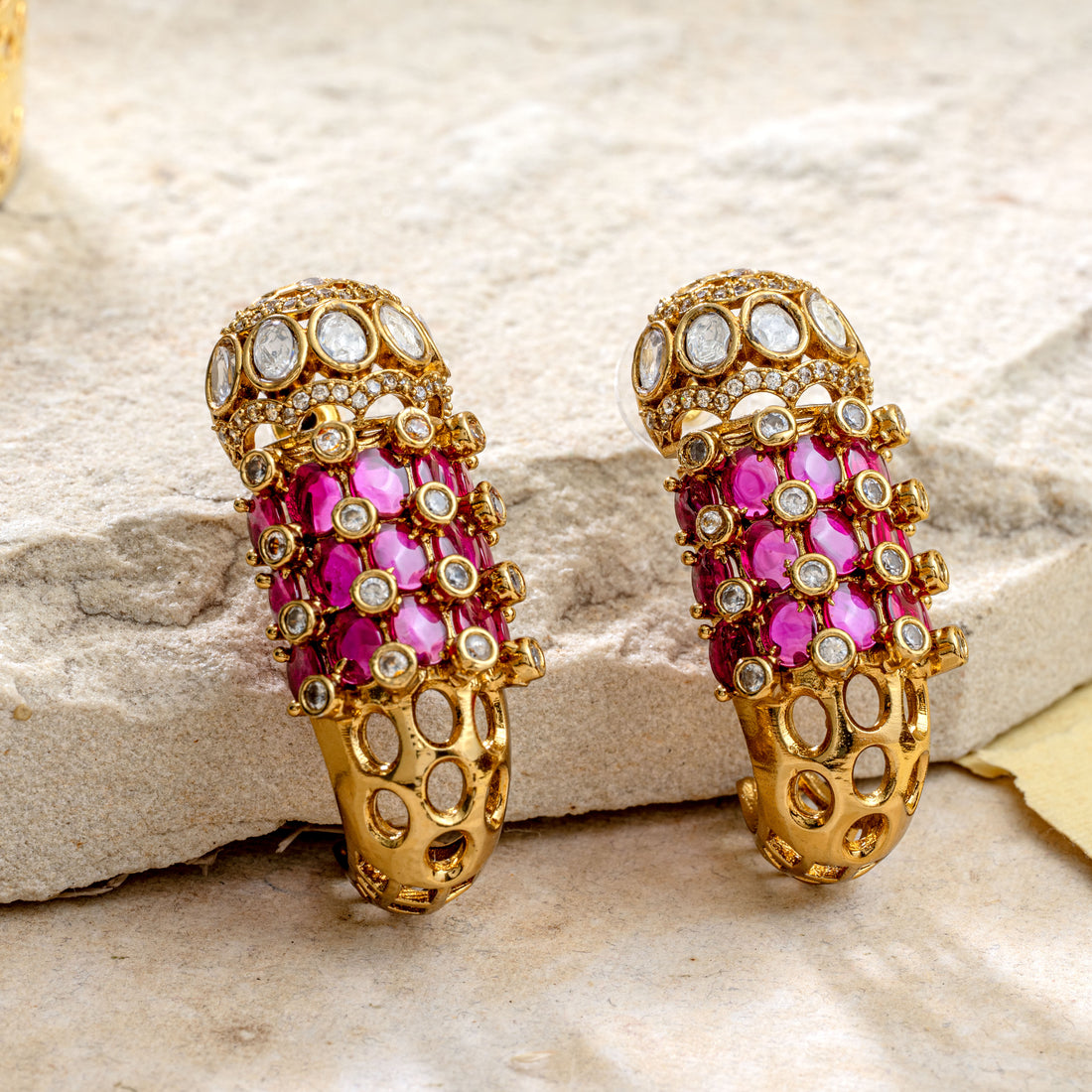 Rajasthani Pink Polki Hasli Set