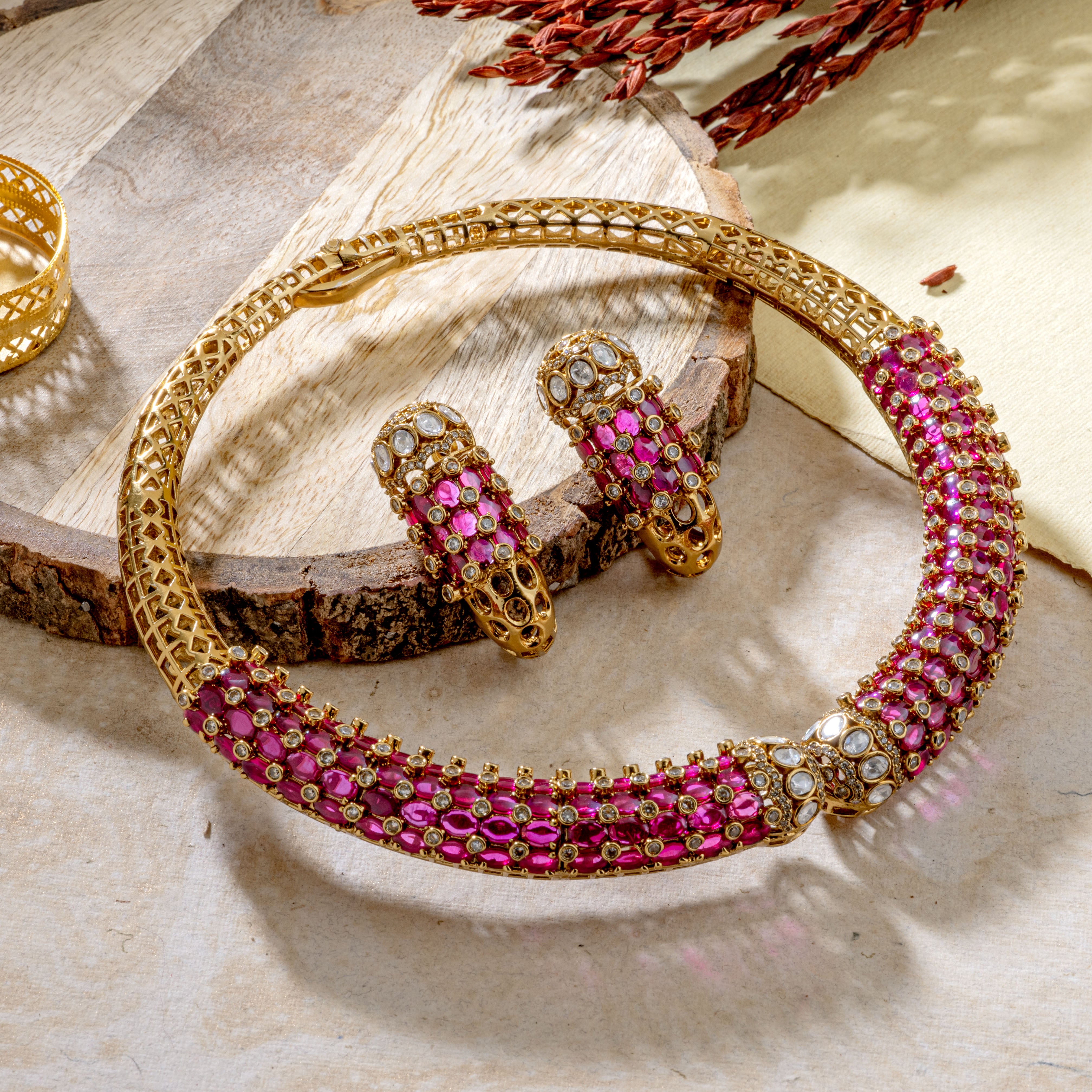 Rajasthani Pink Polki Hasli Set