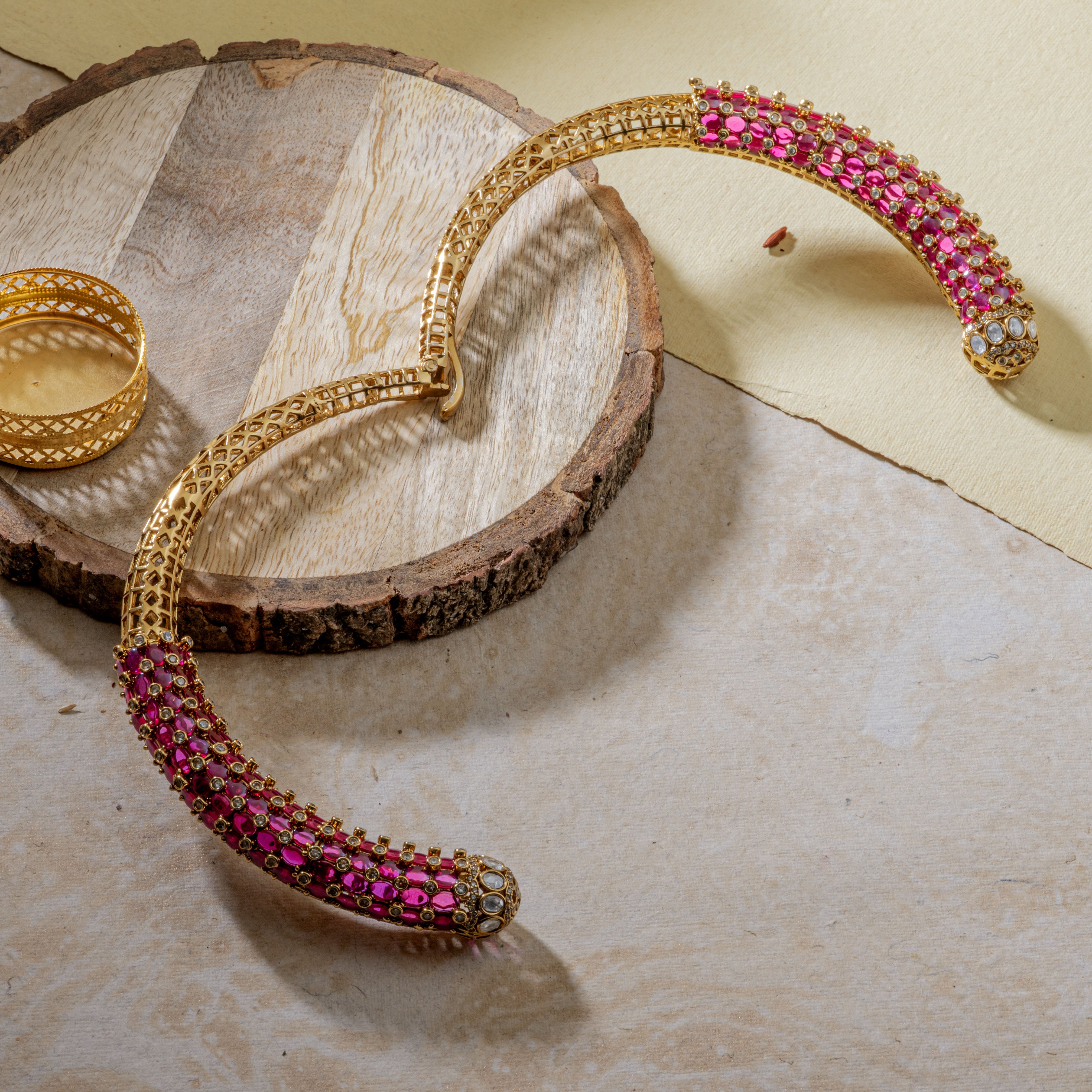 Rajasthani Pink Polki Hasli Set