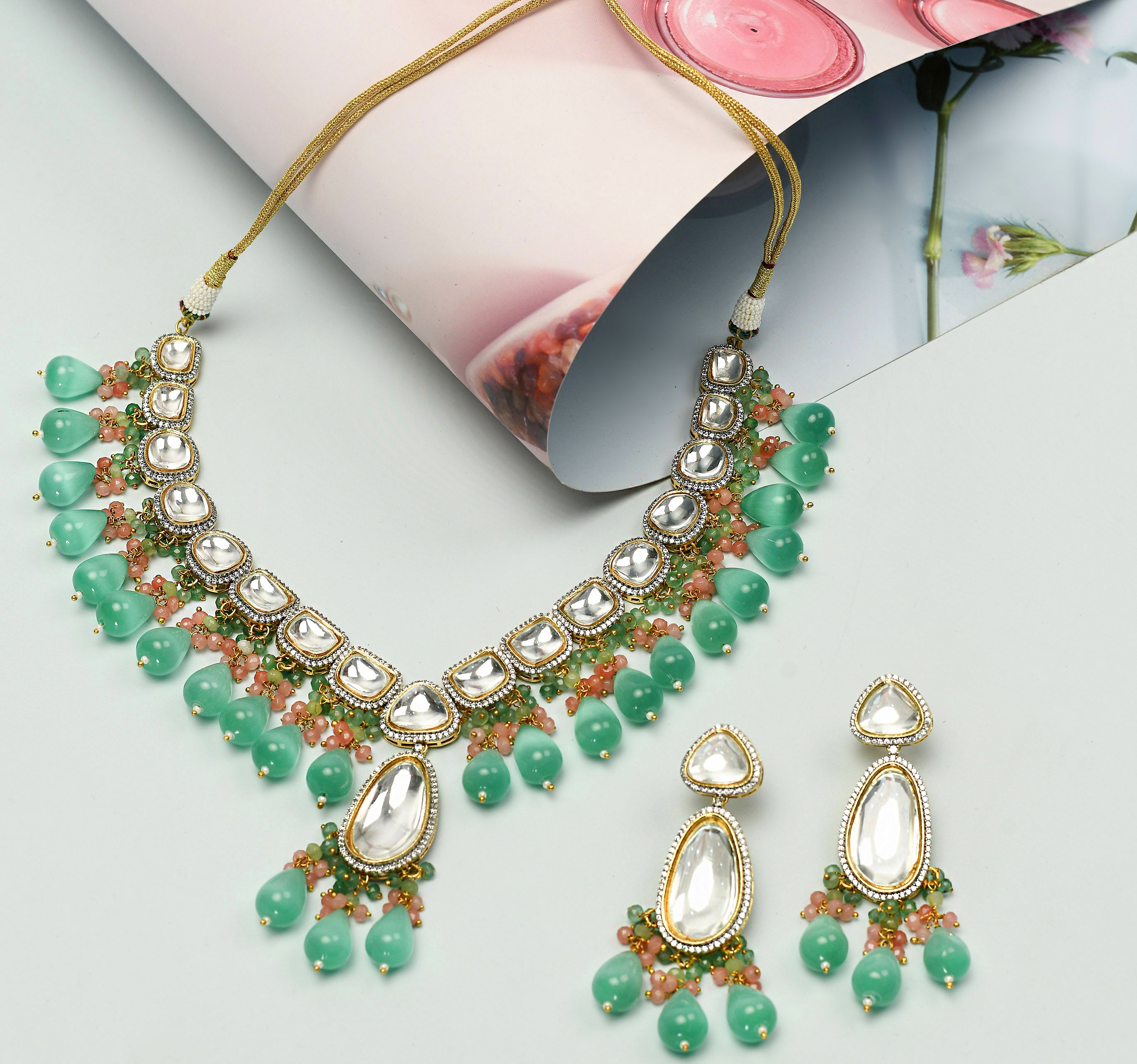 Elegant Kundan Necklace Set with Beads