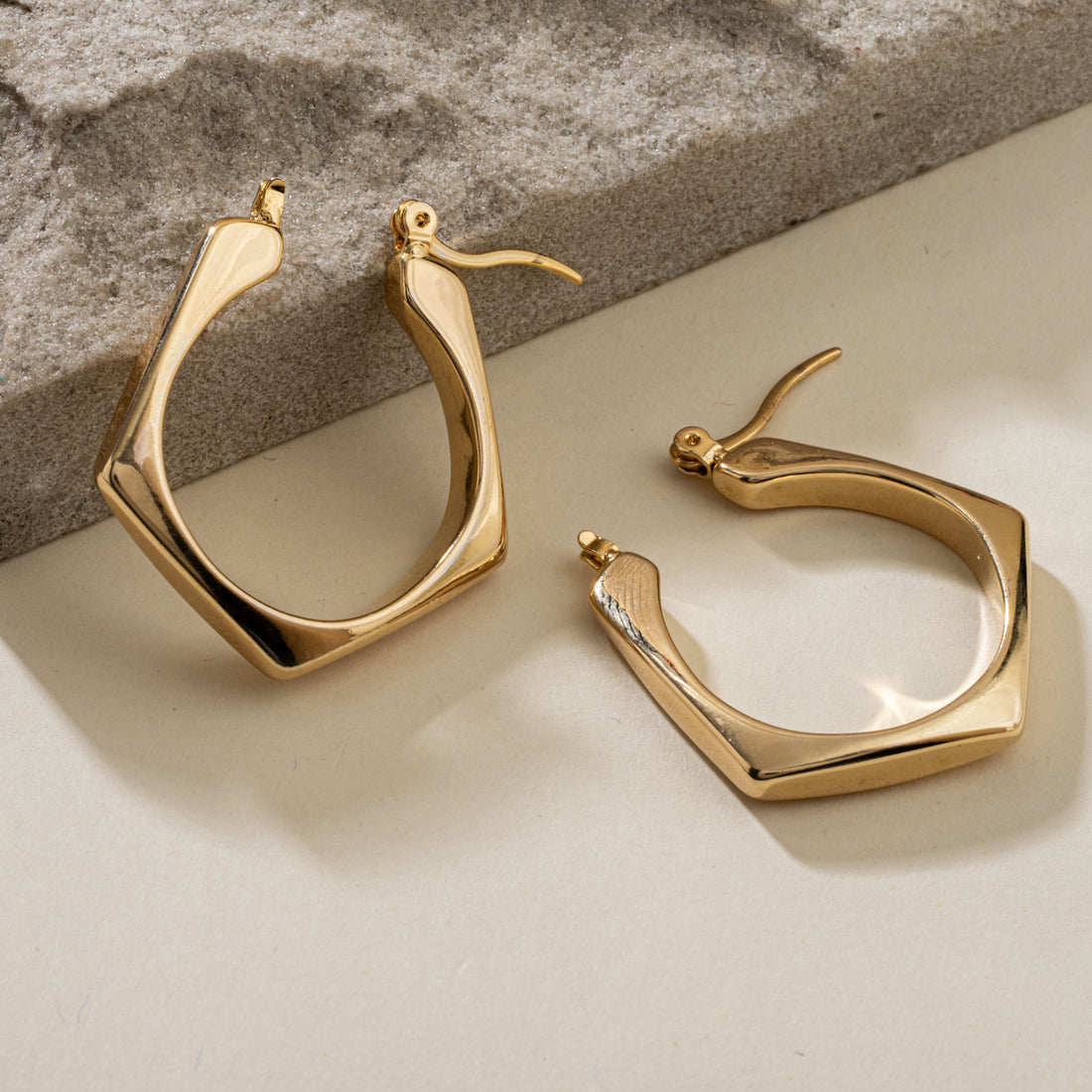 Gold Square Hoops Earrings