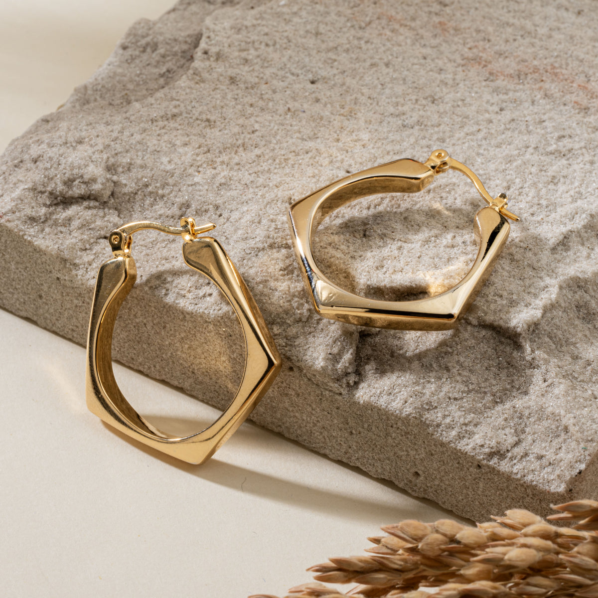 Gold Square Hoops Earrings