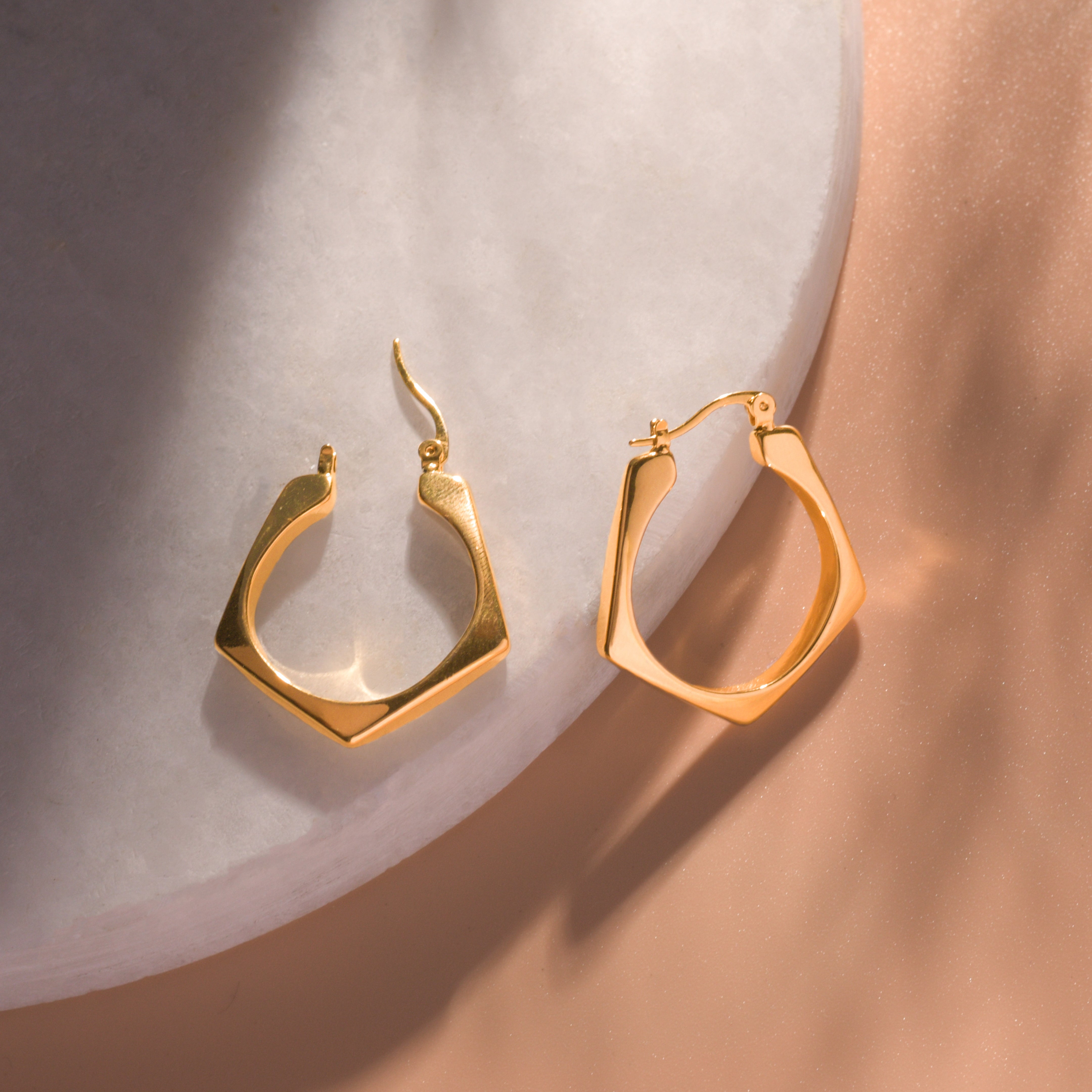 Gold Square Hoops Earrings