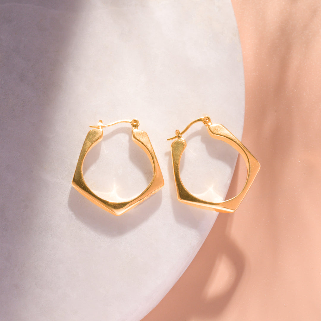 Gold Square Hoops Earrings