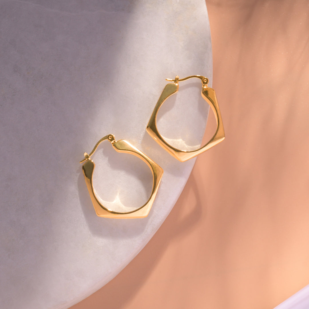Gold Square Hoops Earrings