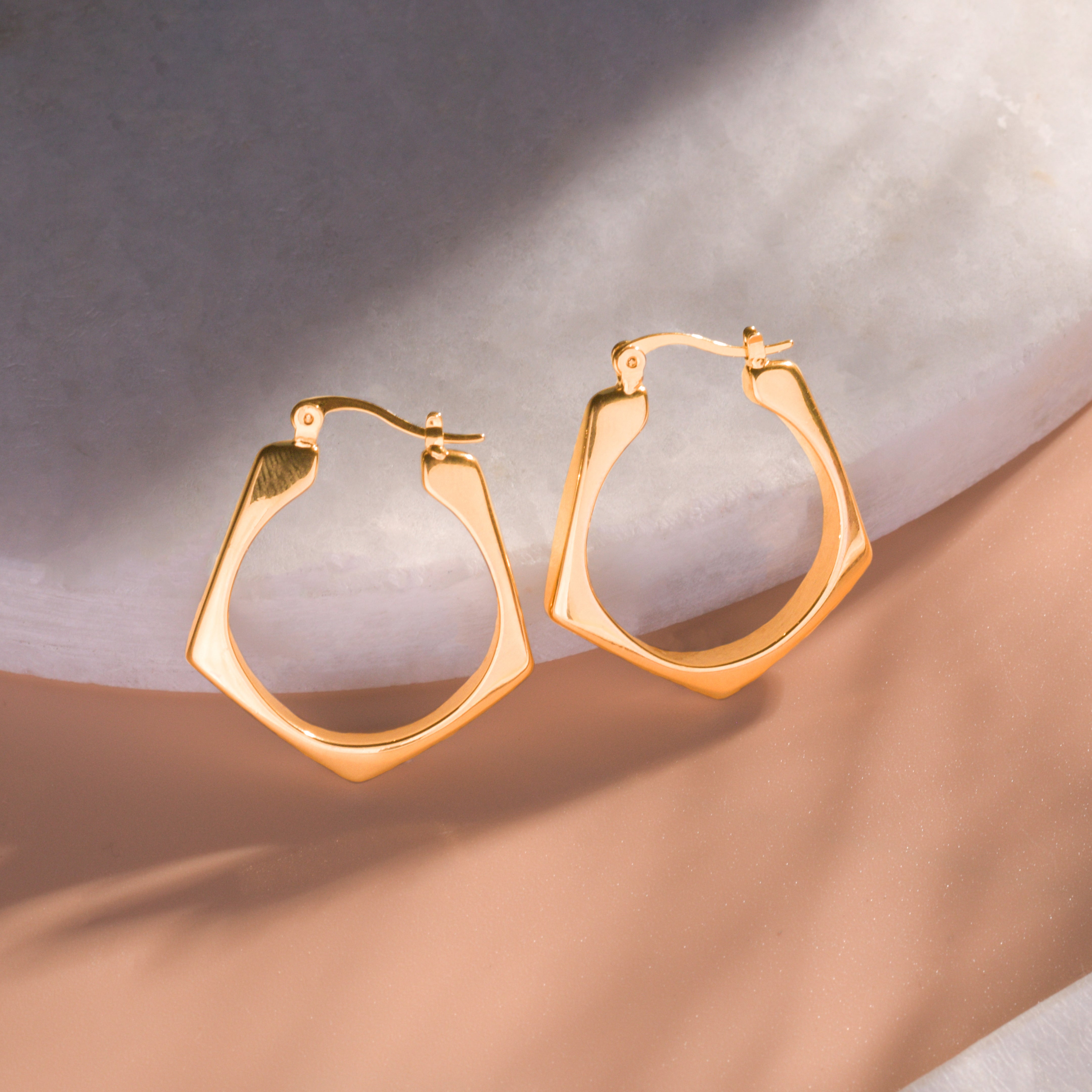Gold Square Hoops Earrings