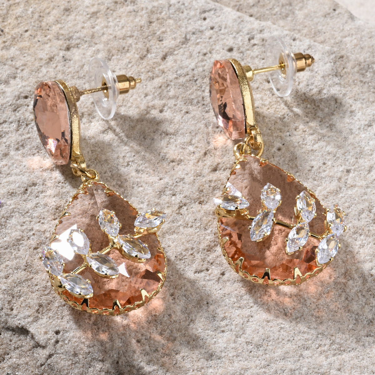 Pink & Peach Stone Drop Earrings