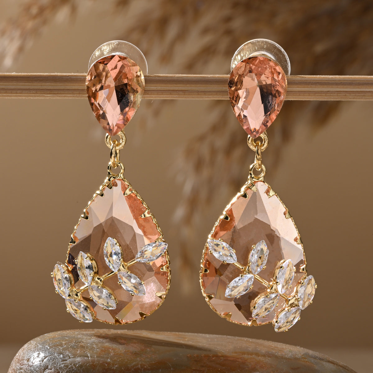 Pink & Peach Stone Drop Earrings