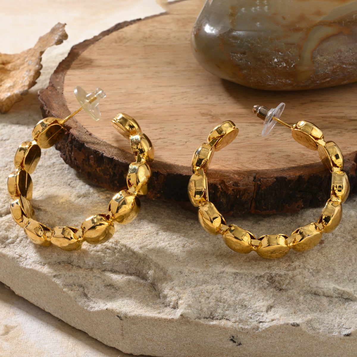 Golden Pebble Hoop Earrings