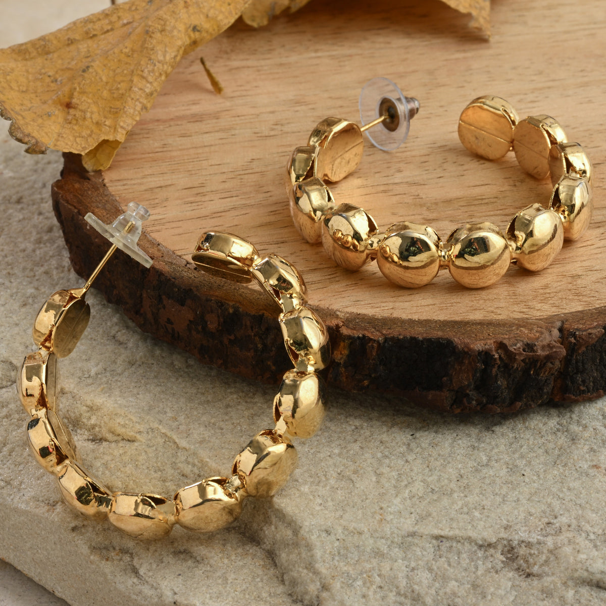 Golden Pebble Hoop Earrings