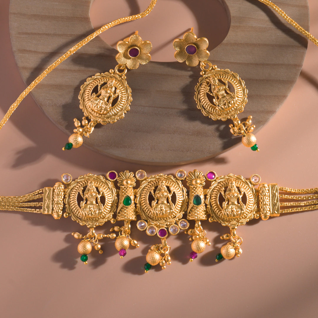 Gold Plated Devi Laxmi Necklace Set