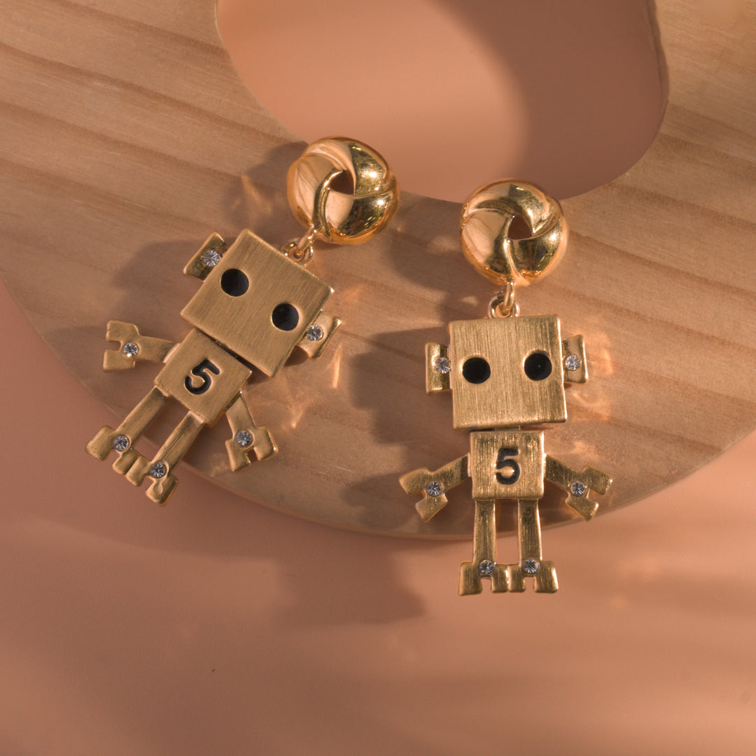 Rose Gold Robot Earrings