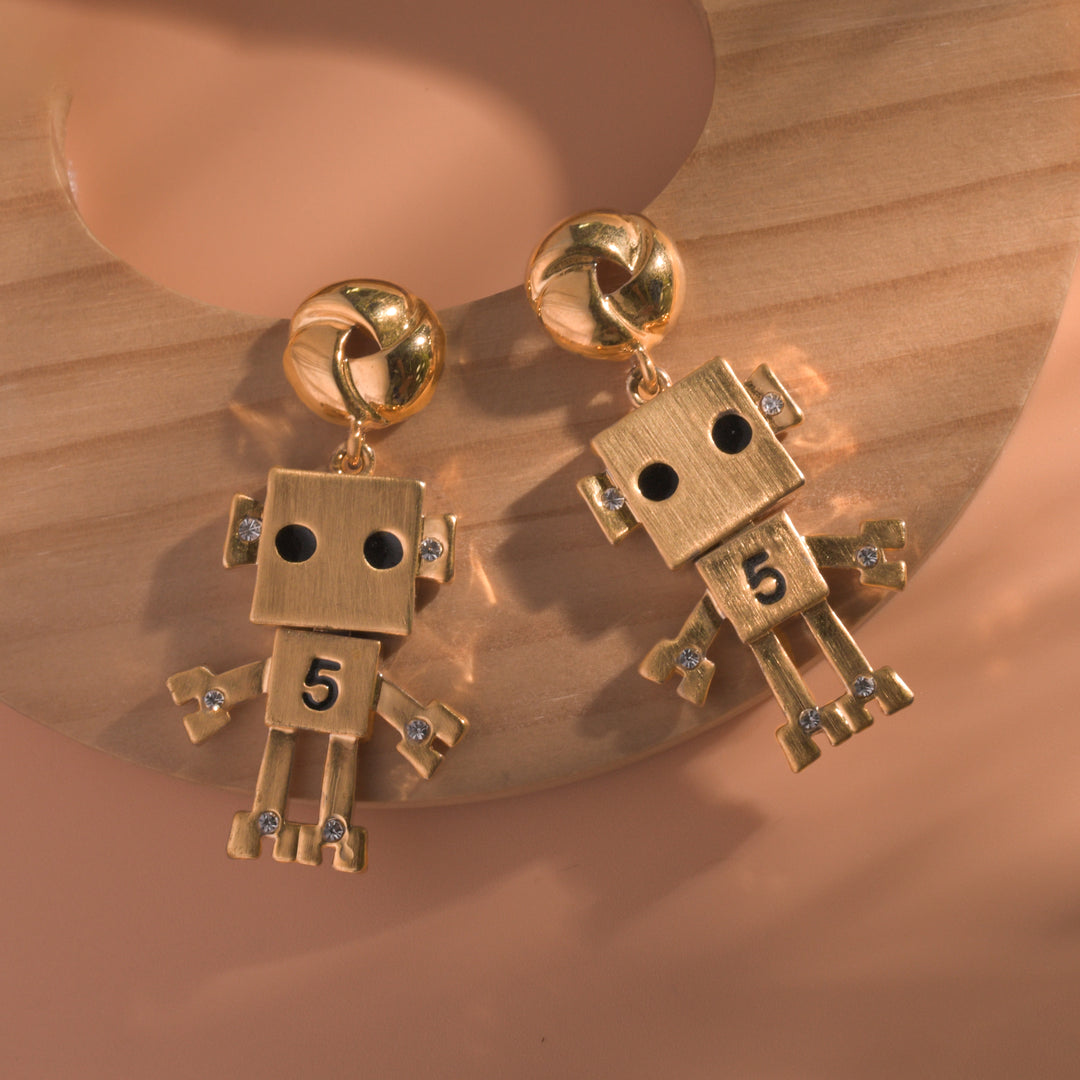 Rose Gold Robot Earrings