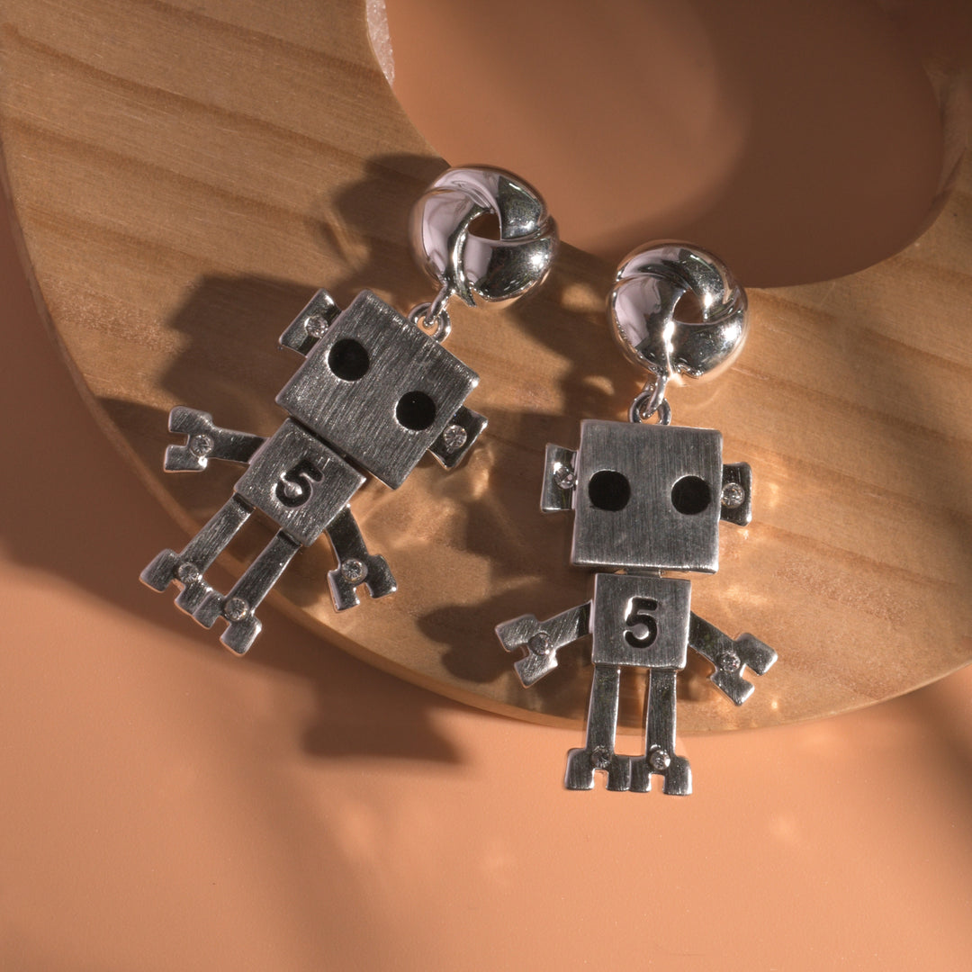 Silver Robot Earrings