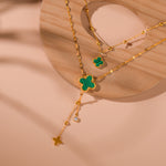 Load image into Gallery viewer, Malachite CZ Clovers Pendant Necklace