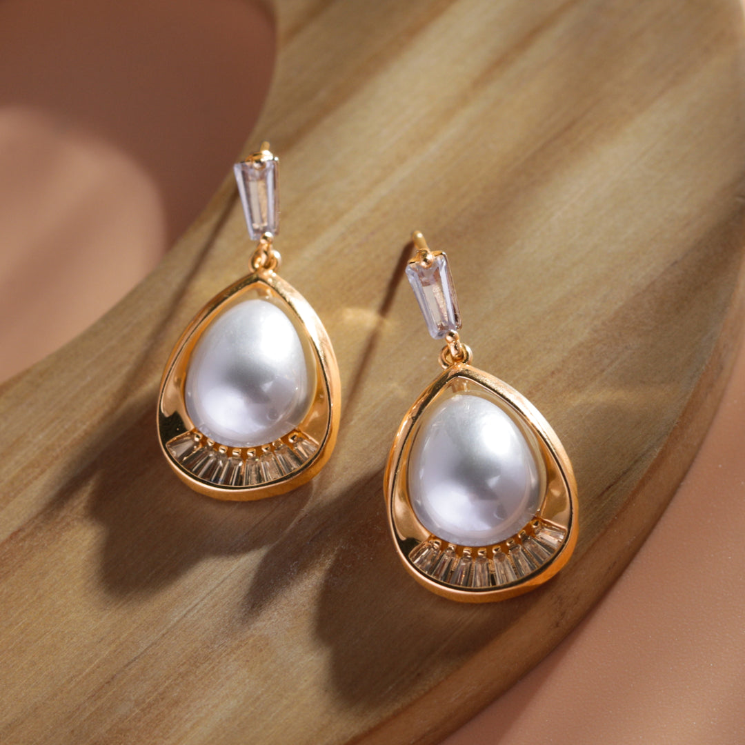 A.D Pearl Droplet Rose Gold Earrings