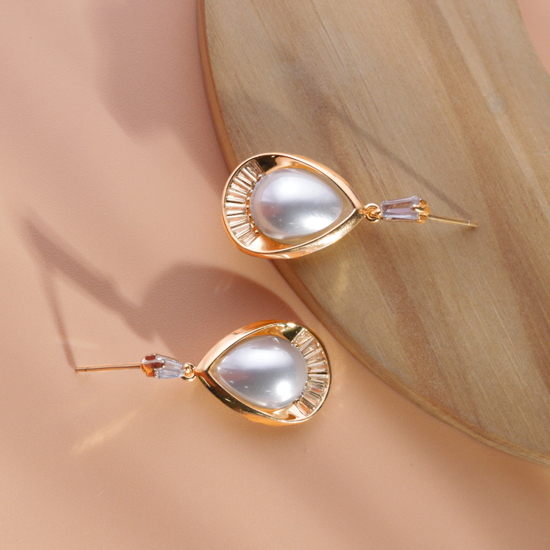 A.D Pearl Droplet Rose Gold Earrings