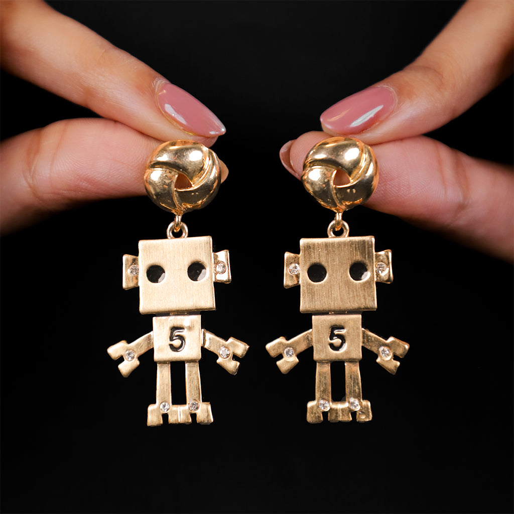 Rose Gold Robot Earrings