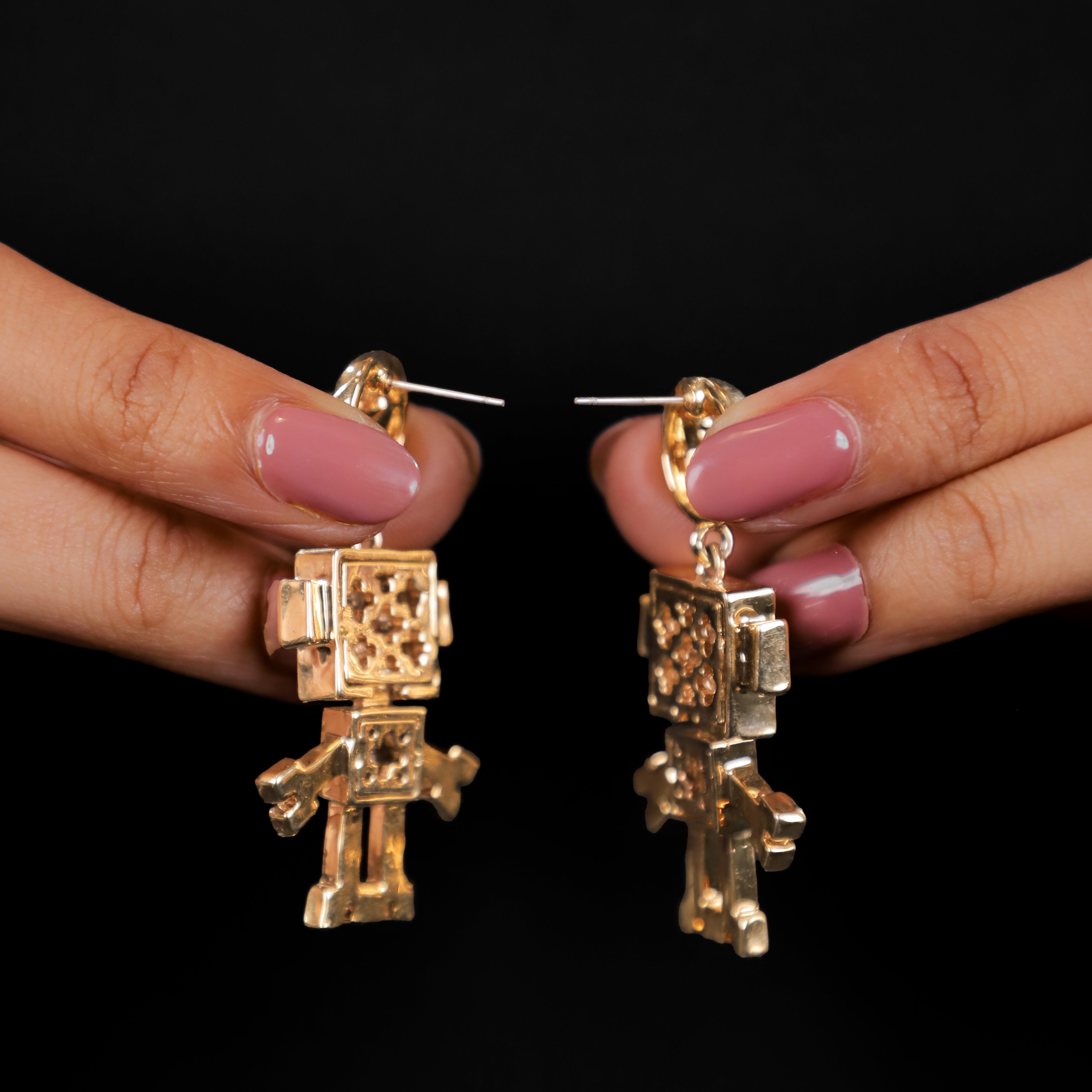 Rose Gold Robot Earrings