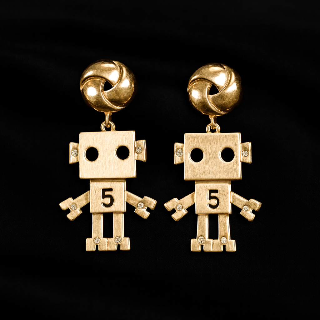 Rose Gold Robot Earrings
